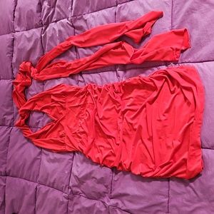Silky, sexy red Avon halter dress with long, versatile ties Size S